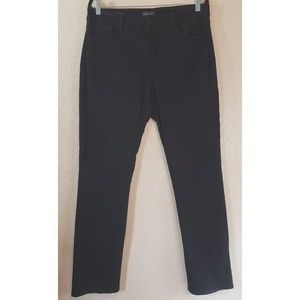 NYDJ Marilyn Straight Leg Black Jeans Womens Sz 12 Stretch Denim Lift Tuck